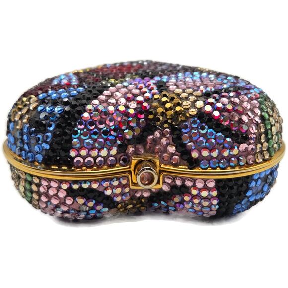 Judith Leiber Heart Crystal Pill Box Multicolor Pave Gold Tone Signed 2 inches - Picture 7 of 16
